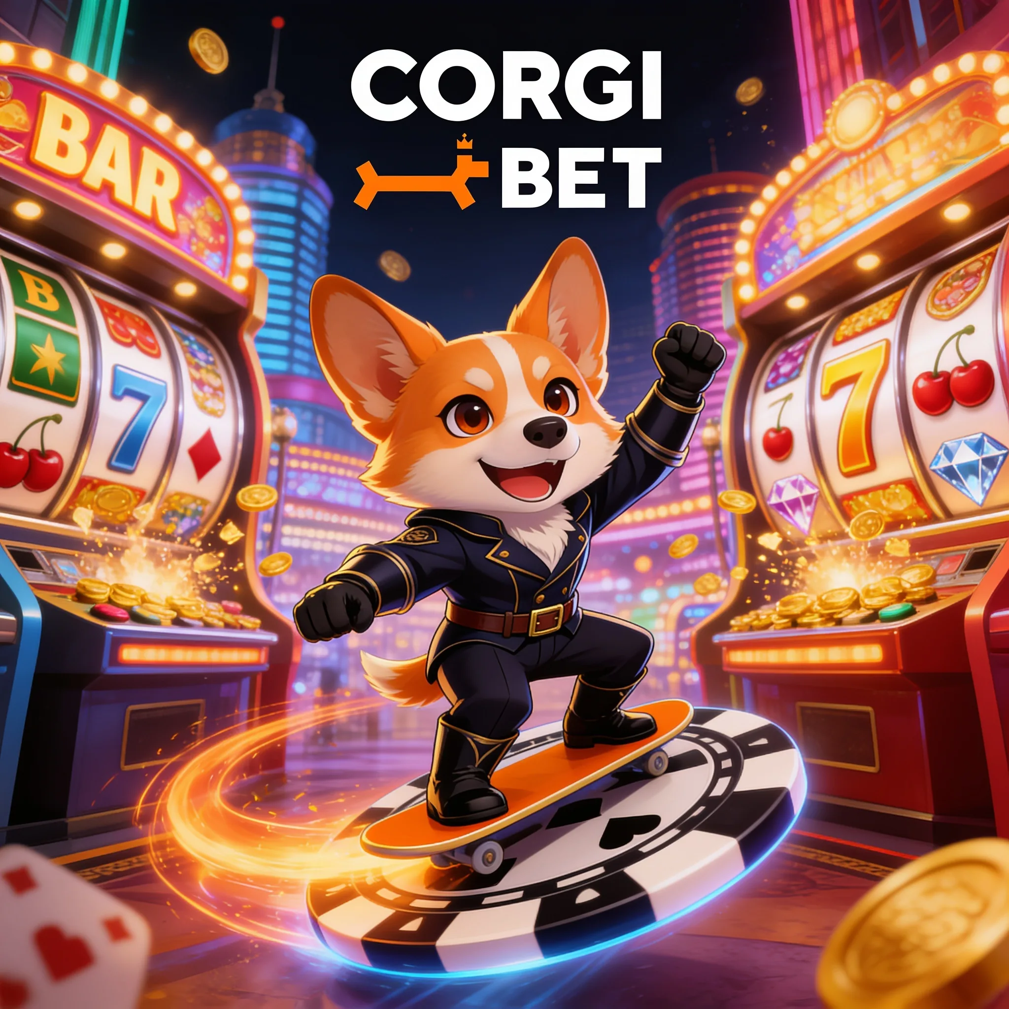 CorgiBet Maskottchen in einer Casino-Szene